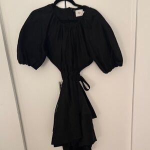 Aje Silk/linen Black Mini Cut out dress with tie bow in back